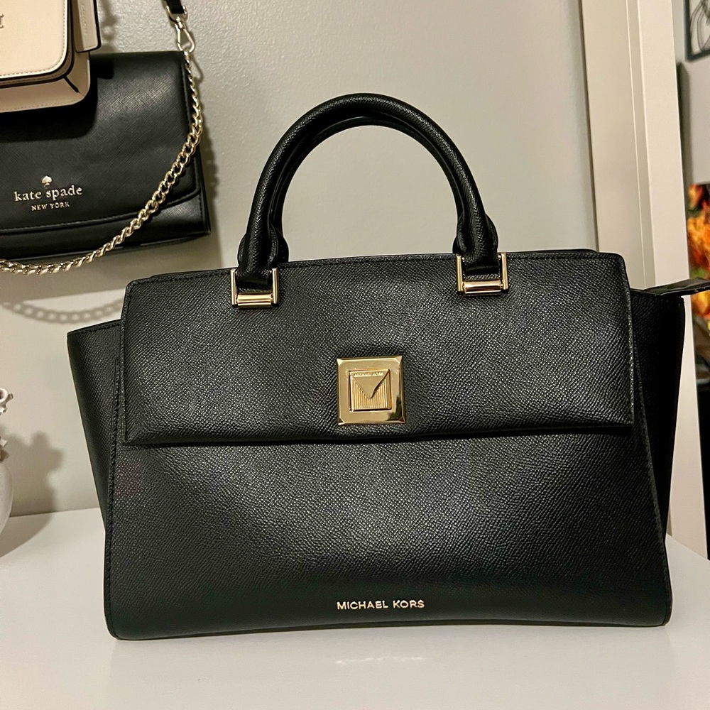 Michael Kors Black Satchel with Gold Accents